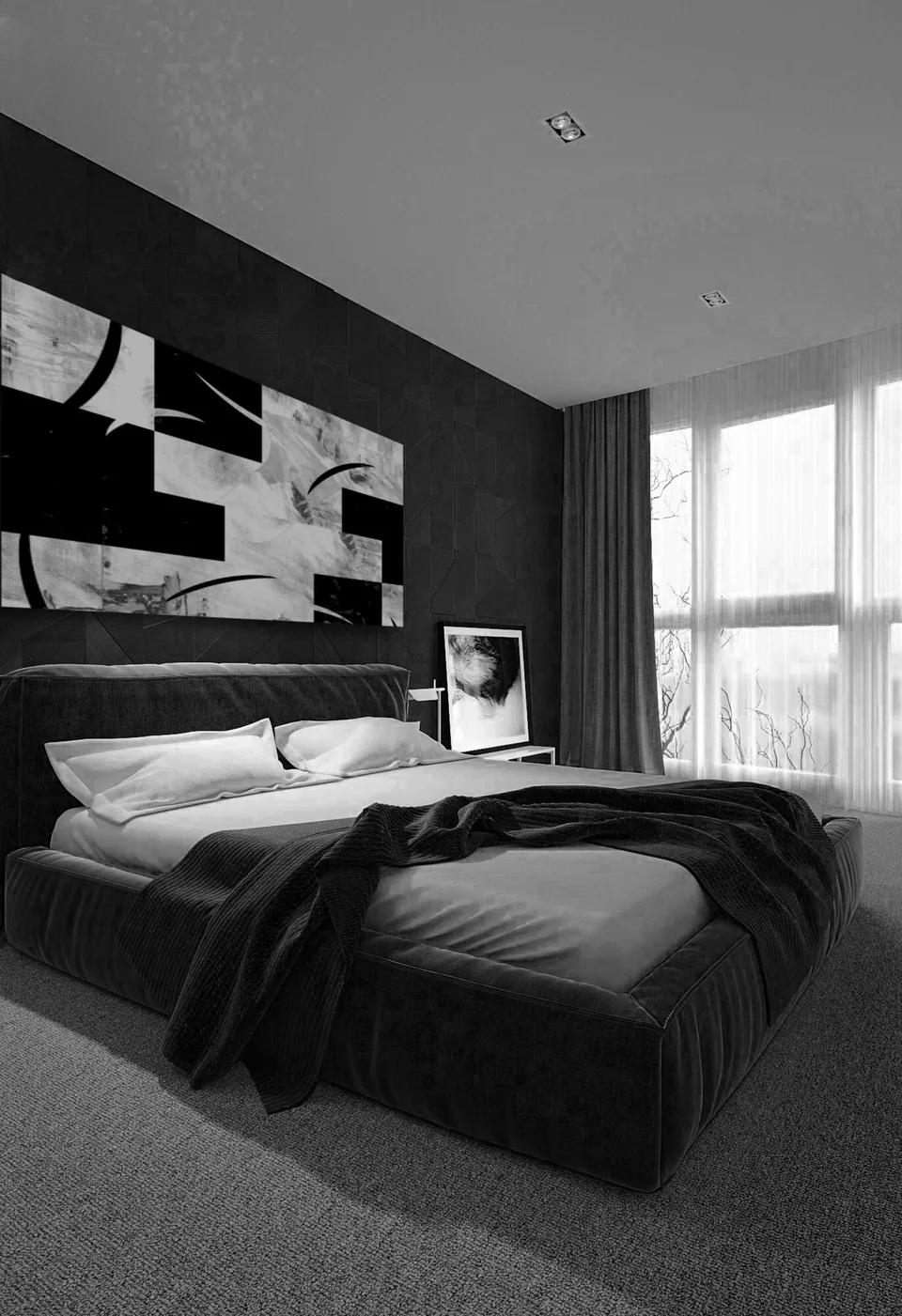 Черно белая спальня