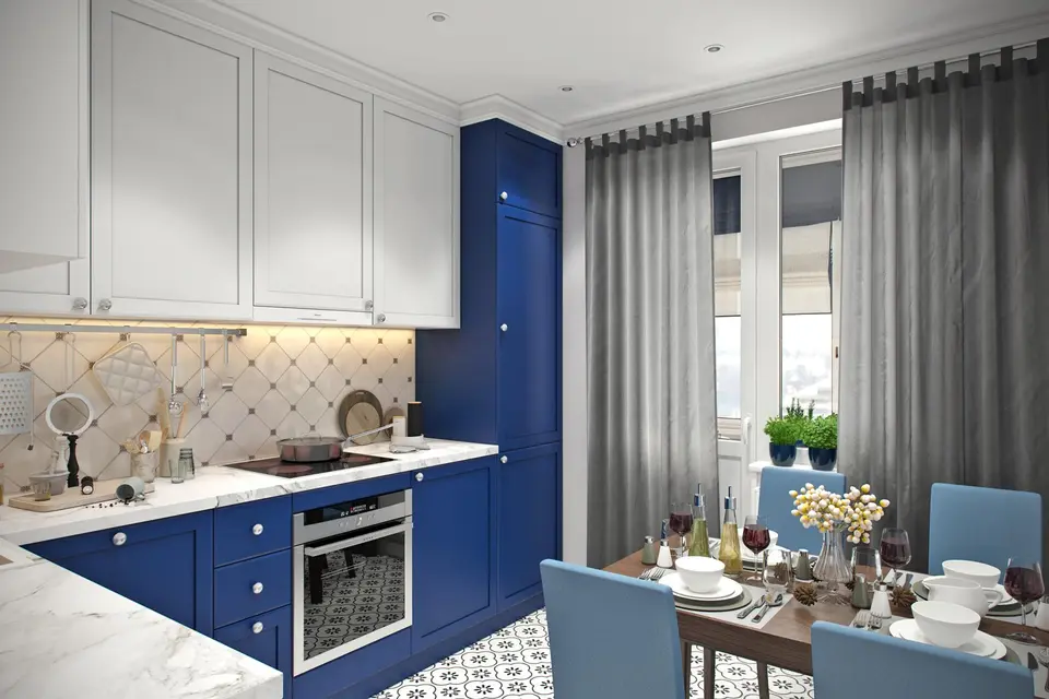 Синяя кухня дизайн