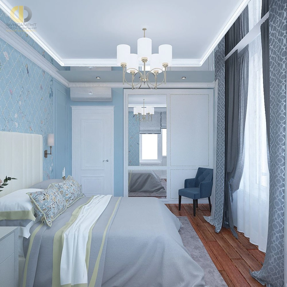 Голубая спальня неоклассика