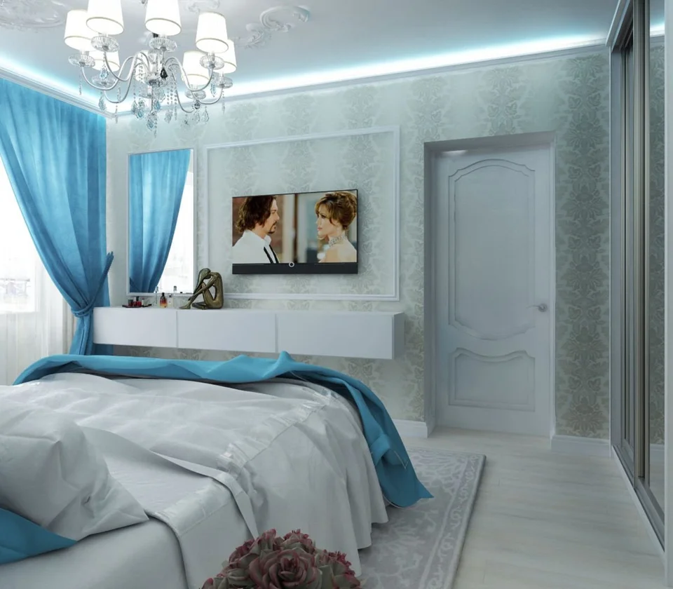 Дизайн спальни в бирюзовых тонах