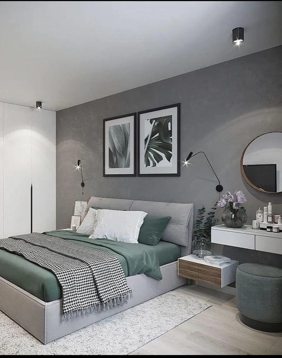 Спальня в серых тонах дизайн