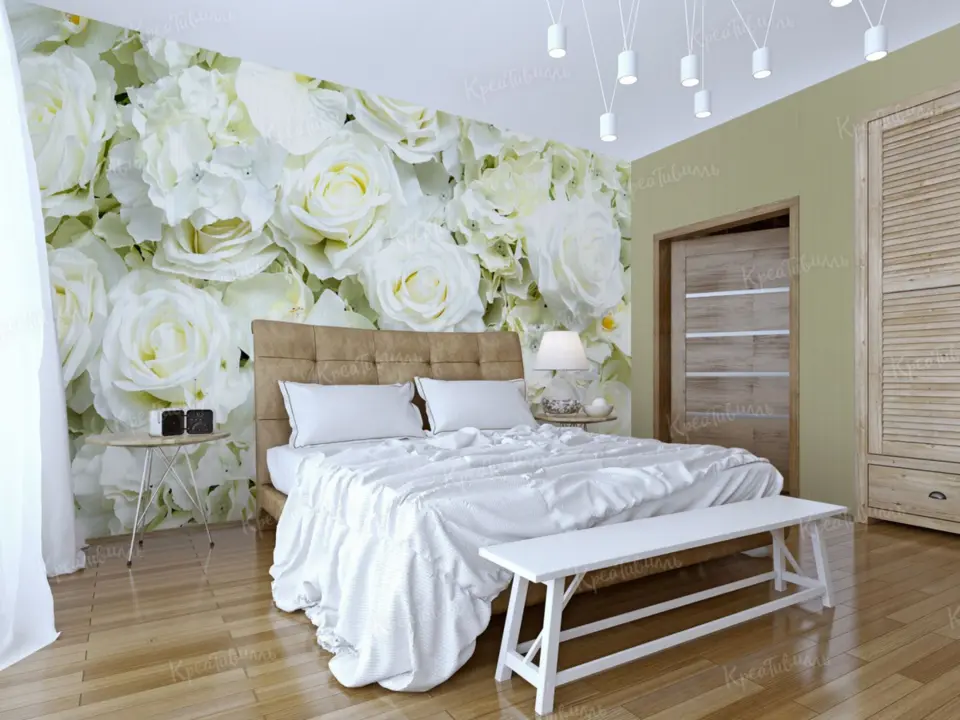 Фотообои цветы в интерьере спальни