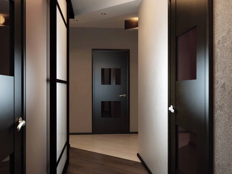 Интерьер с коричневыми дверями