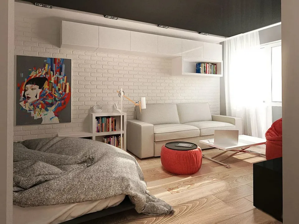 Дизайн 1 комнатной квартиры в стиле лофт белый