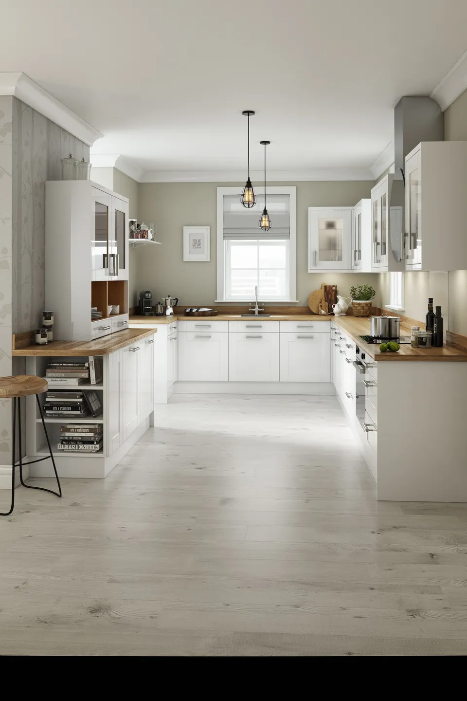 Белая кухня с деревянной
