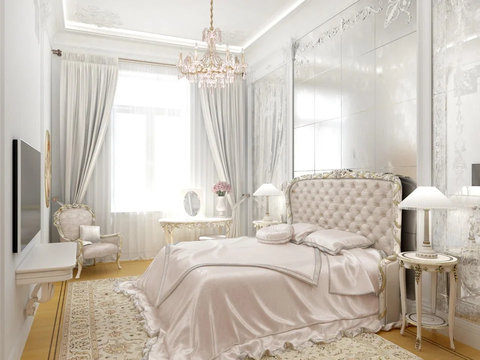 Спальня в стиле неоклассика в светлых тонах