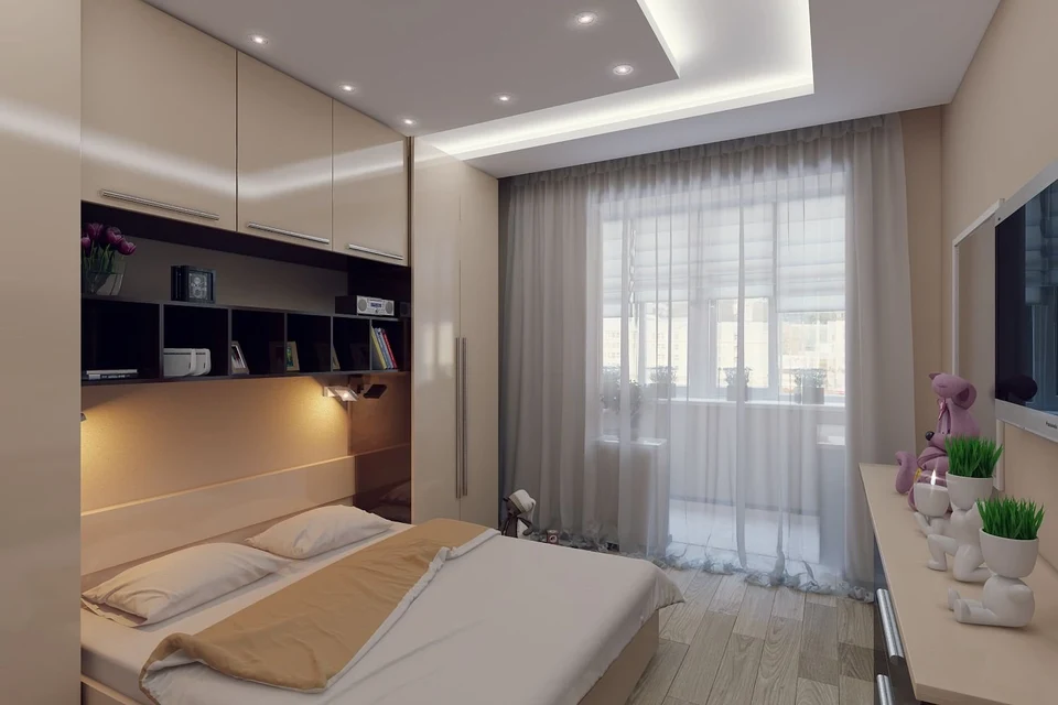 Дизайн прямоугольной спальни