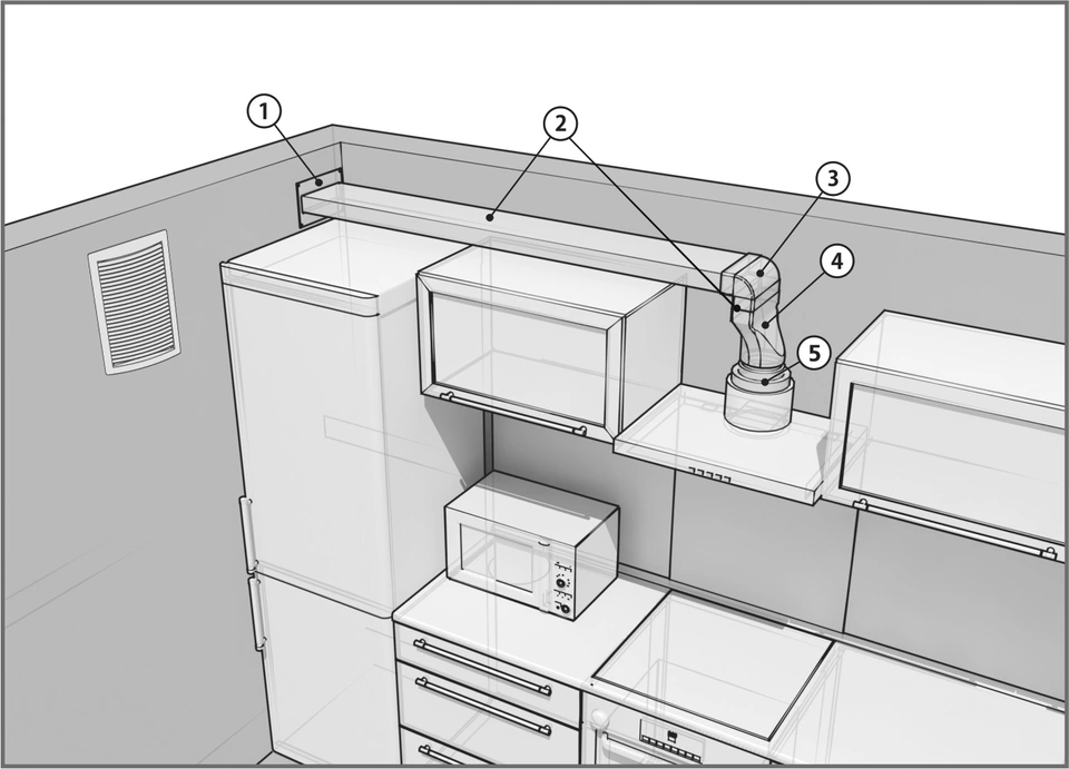 Схема установки кухонной вытяжки в вентиляционный канал