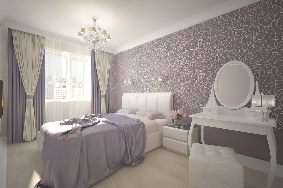 Фиолетовая спальня дизайн
