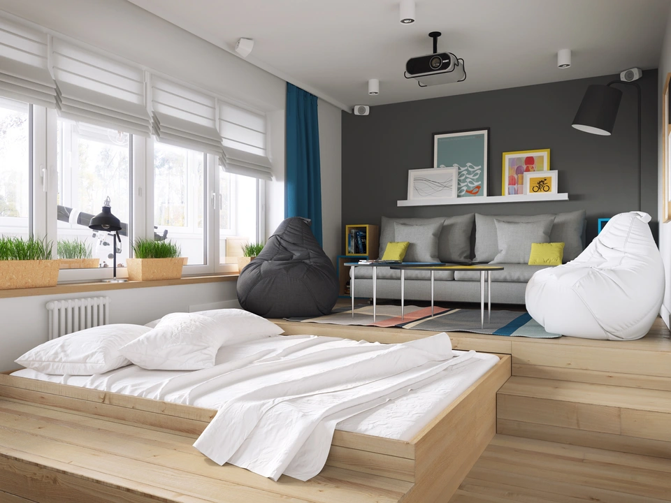 Кровать подиум в скандинавском стиле