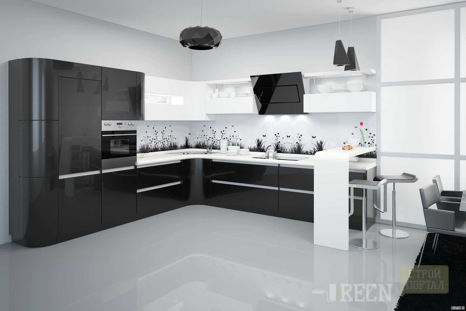 Дизайн черно белой кухни