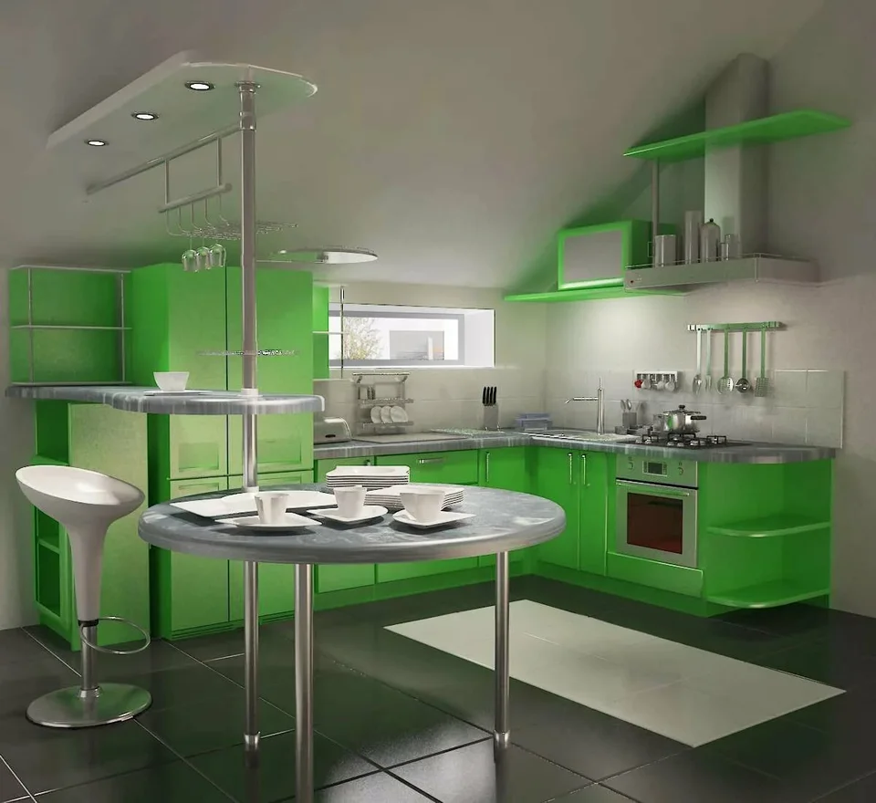 Кухня в стиле хай тек зеленая