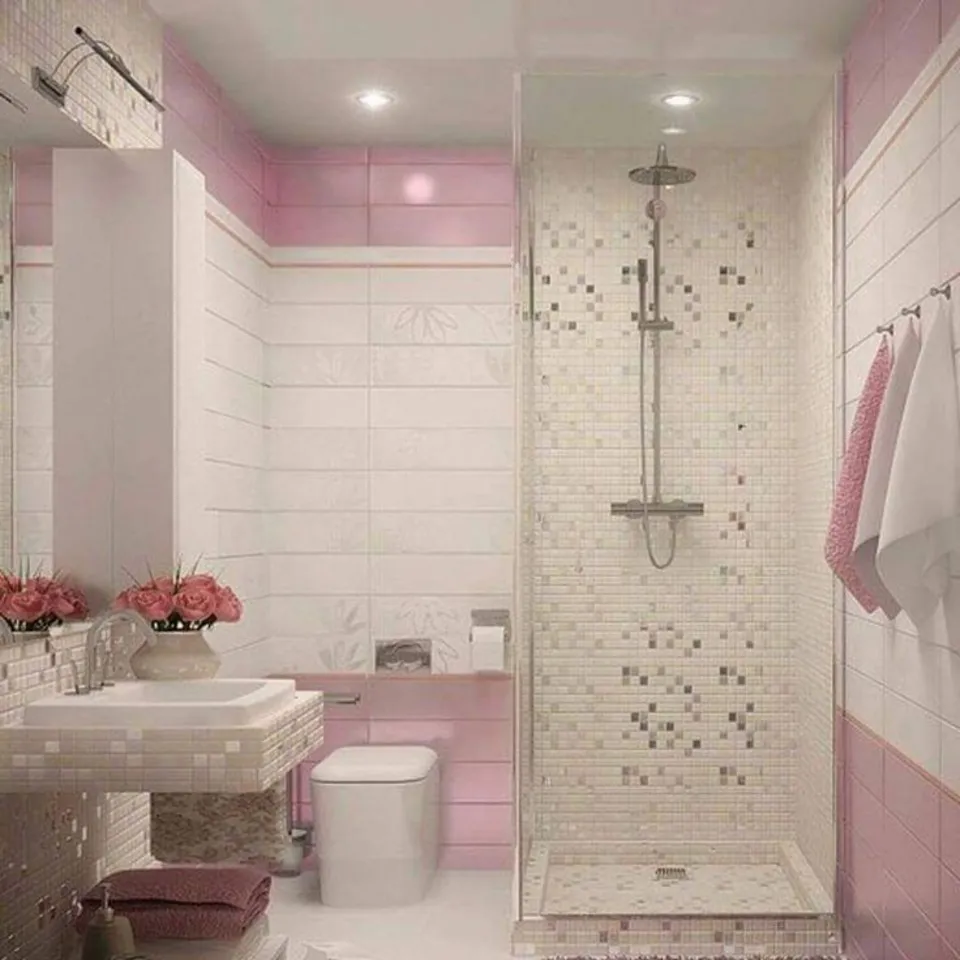 Плитка для ванной комнаты в розовых тонах