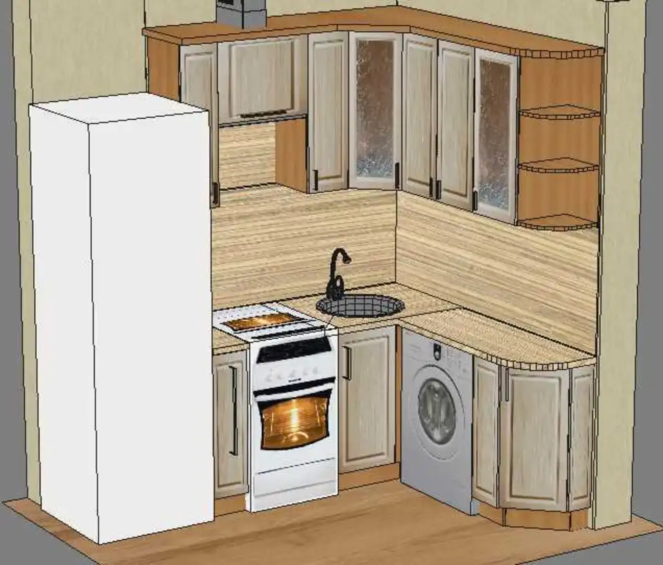 Маленькая кухня дизайн с холодильником