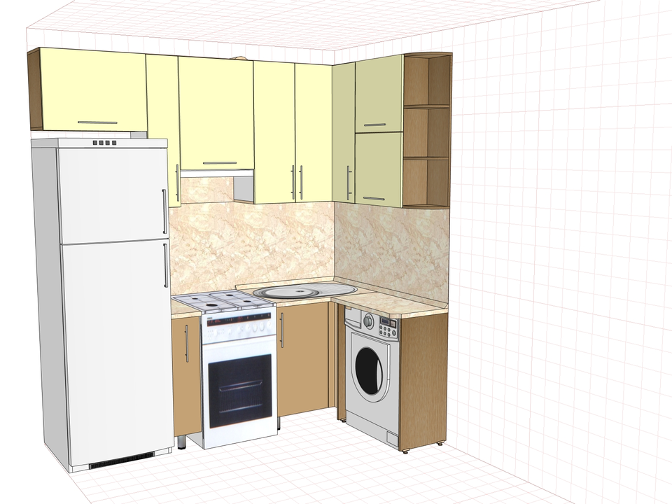 Кухня угловая дизайн с холодильником