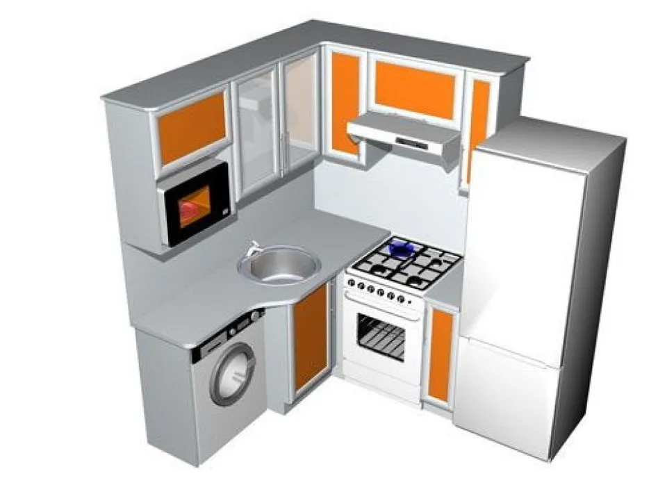 Кухня на 6/6кв метров с холодильником и стиральной машиной