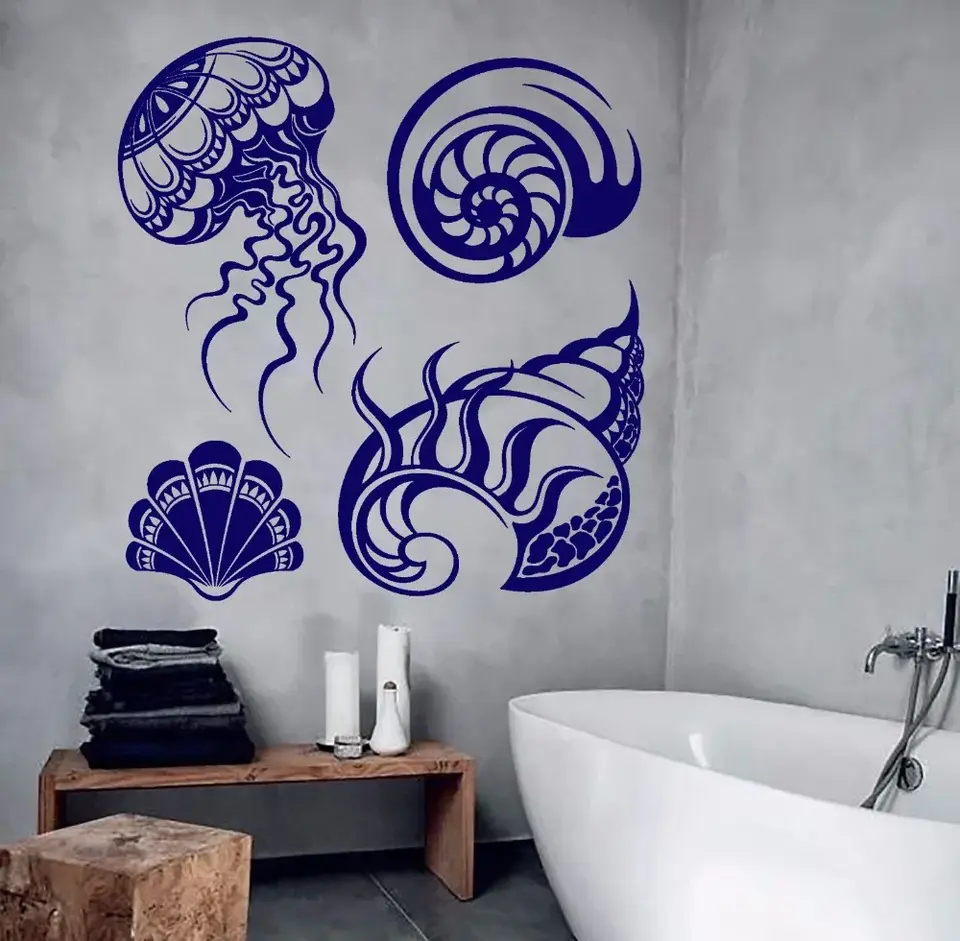 Водостойкие наклейки для ванной комнаты морской стиль