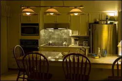 Photo of the kitchen in the evening