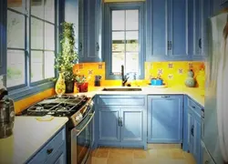 Yellow and blue kitchen photo