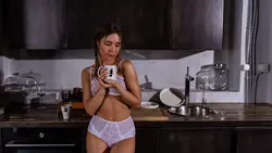 Topless in the kitchen photo