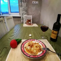 Photo of dinner at home in the kitchen