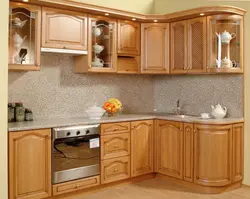 Photos of corner kitchens made of solid wood