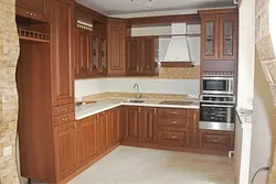 Photos of corner kitchens made of solid wood