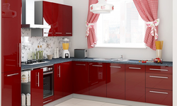 Кухня красная с бежевым фото