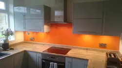 Kitchen with red countertop photo