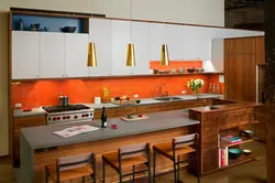 Kitchen with red countertop photo