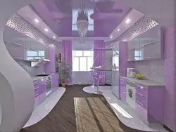 Фиолетовый потолок на кухне фото