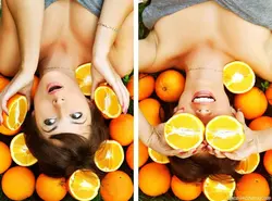 Photo in a bath with oranges