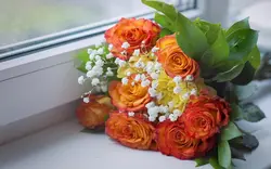 Bouquet of flowers in the kitchen photo