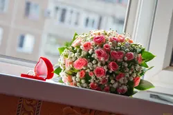 Bouquet of flowers in the kitchen photo