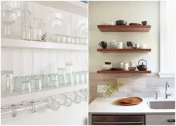 Glass shelves in the kitchen photo