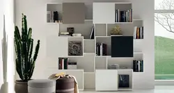 White bookcase in the living room photo