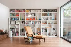 White bookcase in the living room photo