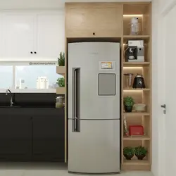 Open refrigerator in the kitchen photo