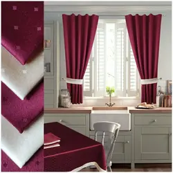 Curtains for the kitchen burgundy photo