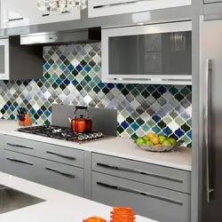 Gray mosaic tiles in the kitchen photo
