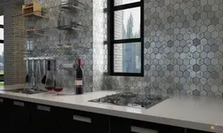 Gray mosaic tiles in the kitchen photo