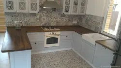 Kitchen with oak countertop photo
