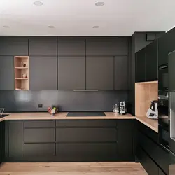 Gray Kitchen With Black Handles Photo