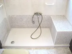 Tray instead of a bathtub in an apartment photo