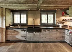 Kitchens made of metal and wood photo