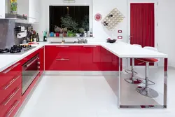 White Kitchens With Red Countertops Photo