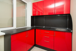 White kitchens with red countertops photo