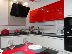 White kitchens with red countertops photo