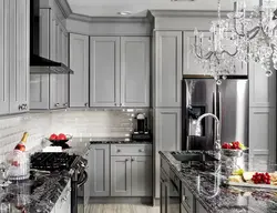 Gray kitchen with black apron photo