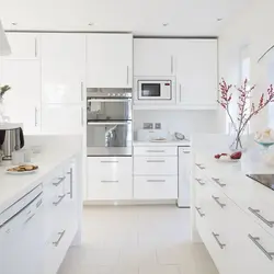 Handles on a white glossy kitchen photo